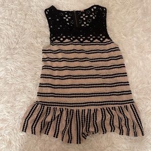 Free People Cream & Black Circular Patterned Blouse